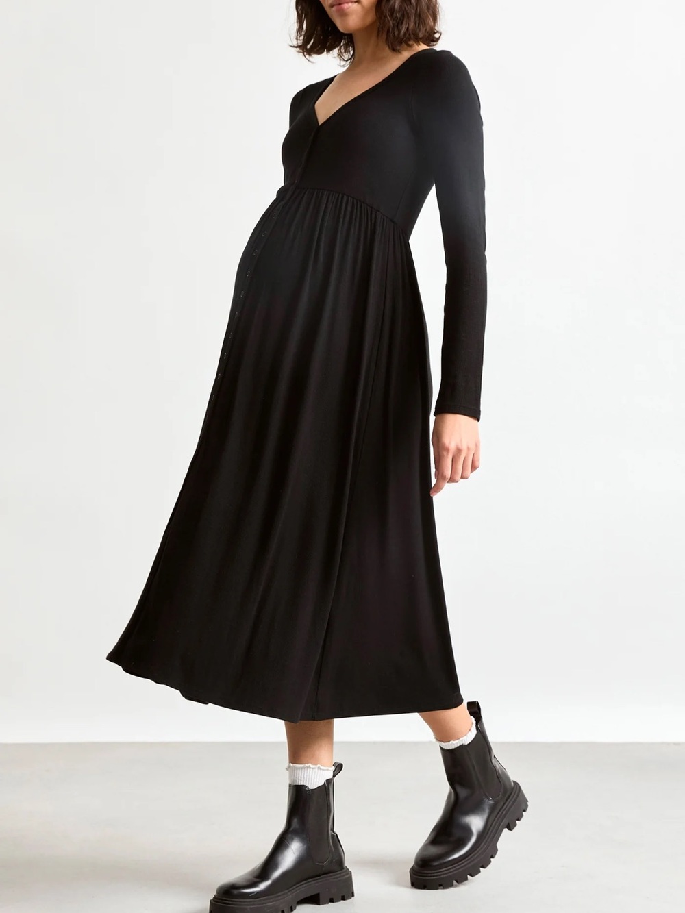 Hatch Black Ribbed Maternity/Nursing Dress